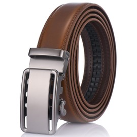 GALLERY SEVEN Mens Leather Ratchet Belt - Classic Bilinear Design - Burnt Umber - Adjustable from 28" to 44" Waist