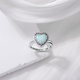 Heart Cremation Ring for Ashes 925 Sterling Silver Opal Urn Keepsake Rings Always in My Heart Memorial Jewelry for Women, Size 9