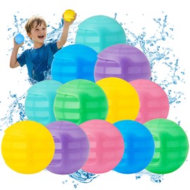 12 Pack Reusable Water Balloons, Squeeze Self-Sealing Quick Fill Silicone Water Bombs, Water Fight Toys for Summer Outdoor Pool Beach Backyard Games for Kids & Adults