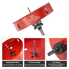 6-1/4 Inch M42 HSS Hole Saw - 159mm Bi-Metal Hole Cutter, Hex Shank Hole Saw Drill Bit with Spring, Tools for Wood, Plywood, Plastic, Gypsum Board, Various Thin Metal Sheets