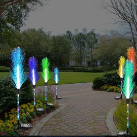 VGE Solar Outdoor Garden Lights, 4 Pack Fiber Optic Reed Lights,7 Color Changing Landscape Lighting for Patio Driveway Pathway Lawn Ground