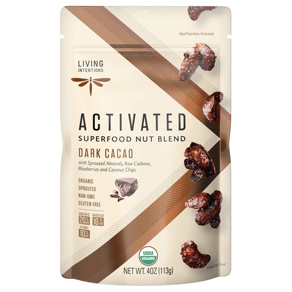 Living Intentions Sprouted Organic Nut Blend– Dark Cacao– NonGMO – Gluten Free – Vegan – Paleo – Kosher – 4 Ounce Unit