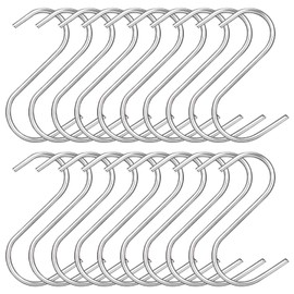 Partideal Pack of 20 S Hooks, Stainless Steel Hooks, S Metal Hooks, Suitable for Kitchen, Bedroom, Bathroom, Office, Wardrobe, Can Hang Heavy Items (Silver)