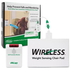 Smart Caregiver Wireless Chair Exit Alarm with Weight Sensing Pad - Automatically alerts caregiver when they get up to prevent falls | 10"x15" Pressure Sensor and Cordless Chair Alarm up to 300' Range