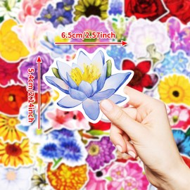 50 Pcs Hand-Painted Flowers Stickers for Children Teens Girls Boys Adults,Flower Decals Plant Stickers for Laptop Water Bottles,Bicycle,Skateboard,Computer,Waterproof Vinyl for Wall, Graffiti Stickers