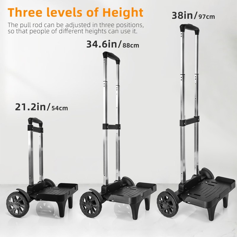 Folding Backpack Trolley with Large Solid Tank Wheels, Aluminum Alloy