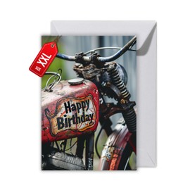 WBdesignz Geburtstagskarte Motorrad mit Umschlag – Vintage Bike Motiv mit „Happy Birthday“ auf Tank – coole Grußkarte für Männer & Motorradfans – Motorrad retro - Motorradfreunde (XXL DIN A4)