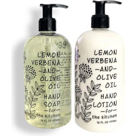 Greenwich Bay Trading Company Kitchen Collection Bundle: Lemon Verbena & Olive Oil - 16 Ounce Shea Butter Lotion & 16 Ounce Hand Soap