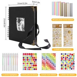 Mooshy Scrapbook Photo Albums DIY Memory Book Large Scrapbook Kit 80pages A4 Scrapbook with Pens Photo Corners Sticker Black Scrapbook for Gifts Perfect for Weddings, Travel, Baby Photo Albums