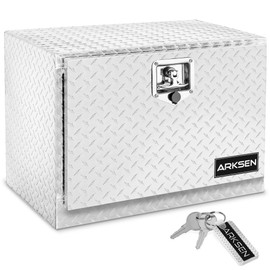 ARKSEN 24 Inch Heavy Duty Aluminum Diamond Plate Tool Underbody Box, Waterproof Square Truck Storage Organizer Chest for Pick Up Truck Bed, RV Trailer with T-Handle Lock and Keys - Silver