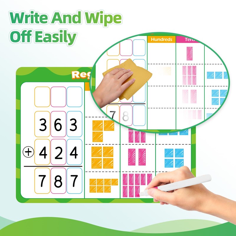 Laffunz 12 PCS Place Value Chart Dry Erase Flash Cards,