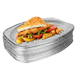 GOYADA 40 Pack Disposable Aluminium Foil Platters for Party Food, 14" Large Foil Trays for Food Serving, Oval Foil Platters Buffet Catering Serving Platters for Parties, Freezer Oven Safe 35x25cm