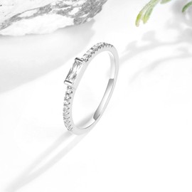 VOLUKA 925 Sterling Silver Cubic Zirconia Stacking Eternity Rings Simulated Diamond Emerald Cut 18K White Gold Plated Rings for Women Men Promise Stalement Wedding Band Size 6, Cubic Zirconia, Cubic Zirconia