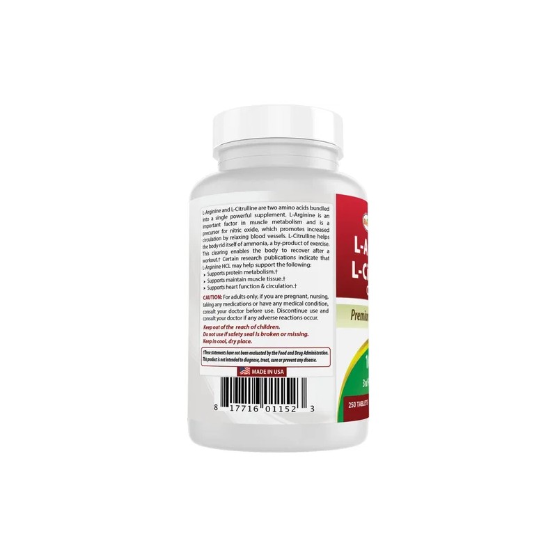 Complejo L-arginina L-citrulina 1000 Mg, 250 Tabletas