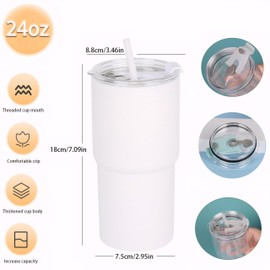 Alohastarttg 16oz Travel Coffee Tumbler, Insulated Tumbler with Lid and Straw, Double Walled Coffee Mugs, Reusable Plastic Cups, Car Cup Holder Compatible, 2 Pack (2, White)