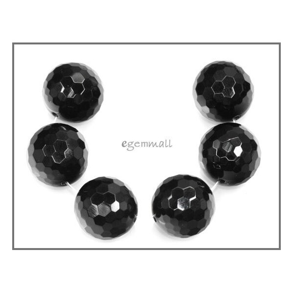 6 Large Black Onyx Faceted Round Beads 18mm #58053