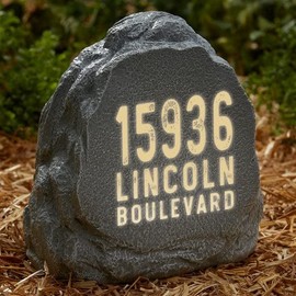 Personalization Universe Rustic Solar Address Rock - Custom Lighted Outdoor Garden Stone with House Number and Street Address for Yard Decor, Polyresin