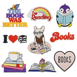 FunnyLi Iron on Patches Sew on Patch Embroidered Patch for Backpacks Caps Clothing Hats Jackets (Reading 9PCS)