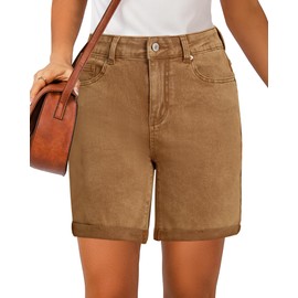 luvamia Womens Jeans Shorts for Summer High Waisted Shorts Womens Stretch Denim Shorts Brown Shorts for Women High Waisted Jorts Shorts para Mujer Size Medium Size 8 10