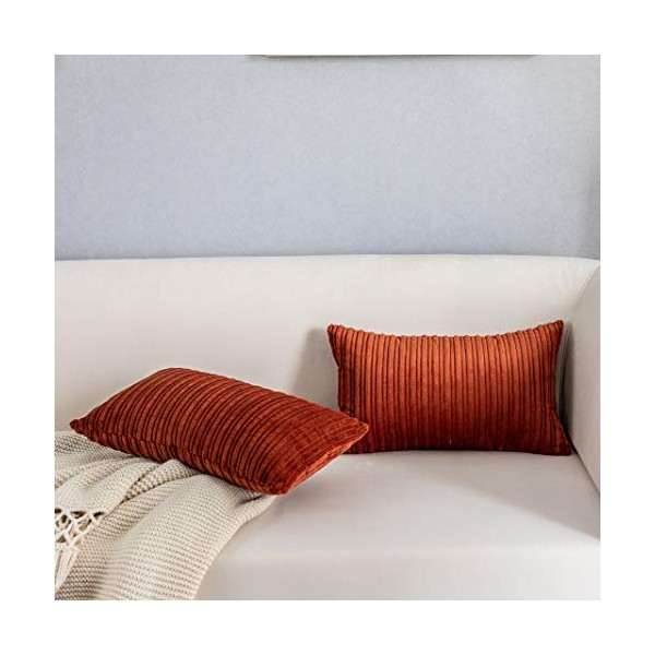 Kevin Textile Solid Striped Velvet Corduroy Couch Chair Oblong Cushion