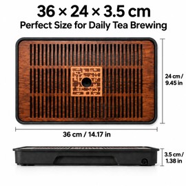 Traditional Chinese Bamboo Tea Tray, Dark Brown, Wooden Tea Table with Drainage Design, Geometric Pattern Carving for Gongfu Tea Ceremony
