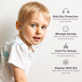 Ohrstöpsel Kinder (5-12 J.) - Wiederverwendbare Geräuschreduzierende Ohrenstöpsel Gehörschutz Kinder, für Schule, Flugzeug, Reisen, Konzerte, Musik, Sport, Schlafen, Konzentration, XS/S/M/L, BUGN