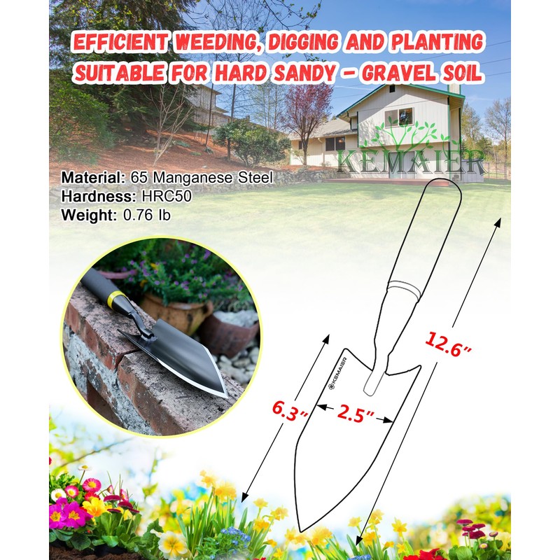 Heavy Duty Gardening Hand Trowel - Carbon Steel Garden Trowel