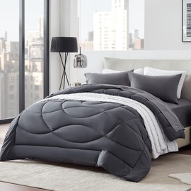 SLEEP ZONE King Size Comforter Duvet Insert, Down Alternative Reversible Comforter, Lightweight, Soft and Breathable Bedding All Season, Dark Grey
