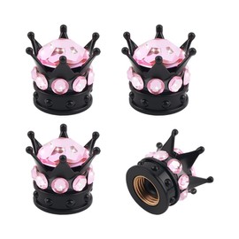 4PCS Bling Crown Car Tire Valve Caps,Stylish Tire Valve Stem Caps with Rhinestones & O-Ring for Cars Decorations,Universal Air Valves Cap for Car Tires for Trucks,SUVs,Bicycles (Pink/4pcs)