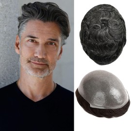 Ehairc Toupee for Men 0.04 Thin Skin Double Knots 100% Human Hair System for men wigs Men's Toupee Durable Men's Toupee Real Hair Base Size 8x10 Inch 120% Density（#1B20）