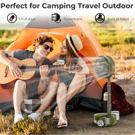 Portable Travel Fan, Foldable Standing Fan for Bedroom, 112H Run & 9 Speeds, Rechargeable Fan With Timer & Remote, Collapsible Oscillating Fan for Travel Cruise Essential Home RV Outdoor Power Outage