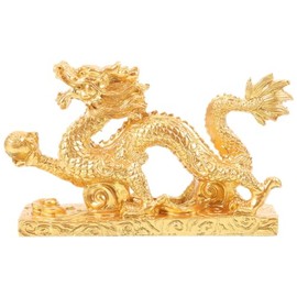 Uonlytech Golden Dragon Figure Zodiac Sign Chinese Dragon Statue Sculpture Zodiac Dragon Decorative Figure Animal Figure Feng Shui Wealth Lucky Charm Resin Ornament