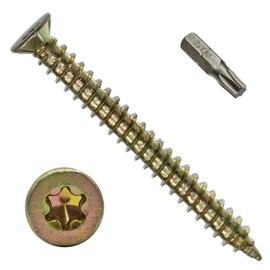 MultiScrew Concrete Screws 7.5 x 80mm (Pack of 20) Torx Drive Flat Countersunk Head Yellow Zinc Use Without Plug For Brick Hollow Block Natural Stone Window Frame Door and General Joinery