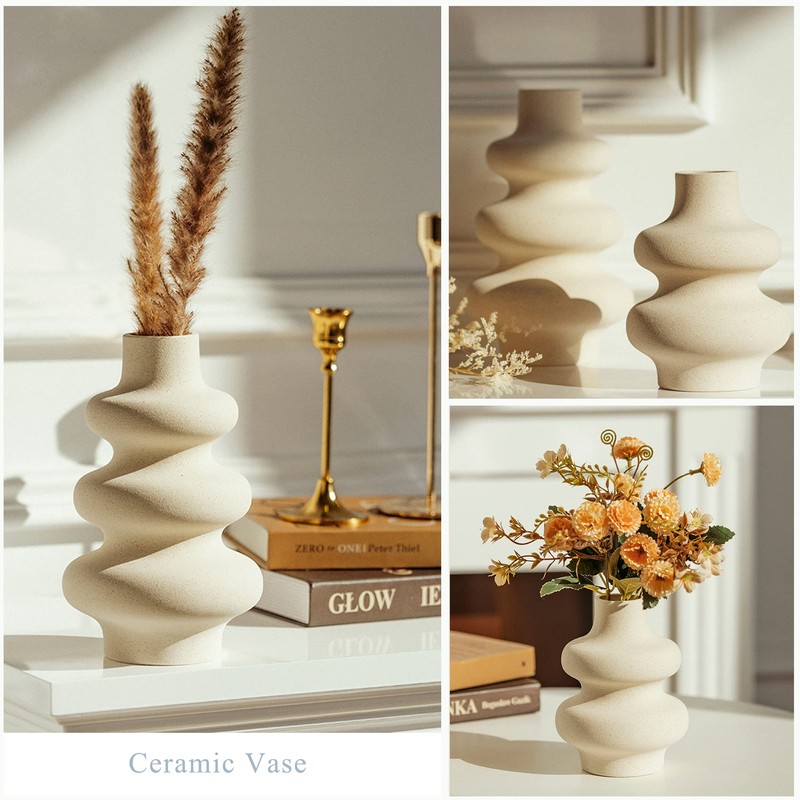 Steviieden Ceramic Vases Set 2, Modern Home Decor,Off White Round