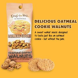 Crazy Go Nuts Walnuts - Oatmeal Cookie, 1.25 oz (6-Pack) - Healthy Snacks, Vegan, Gluten Free, Superfood - Natural, Non-GMO, ALA, Omega 3 Fatty Acids, Good Fats, and Antioxidants