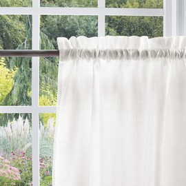 MARTHA STEWART Bedford Woven Plaid Window Curtain Valance and Tiers Set, White