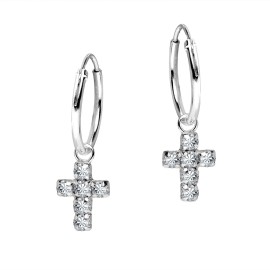 AeraVida Charming Dangle White CZ Cross Hoop Sterling Silver Earrings