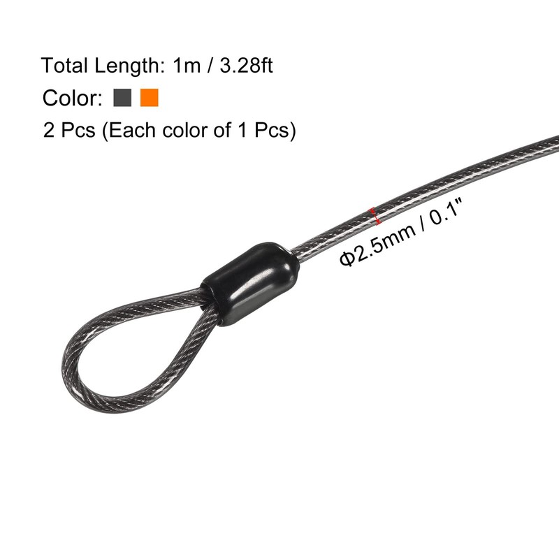 PATIKIL Security Steel Cable 2.5mm x 1m/3.28ft Coated Luggage Lock