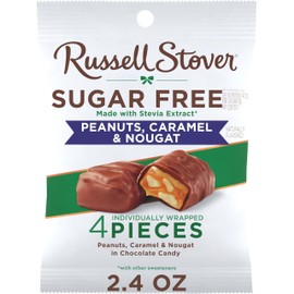 RUSSELL STOVER Sugar Free Peanut, Caramel & Nougat Chocolate Candy, 2.4 oz. bag (Pack of 10)