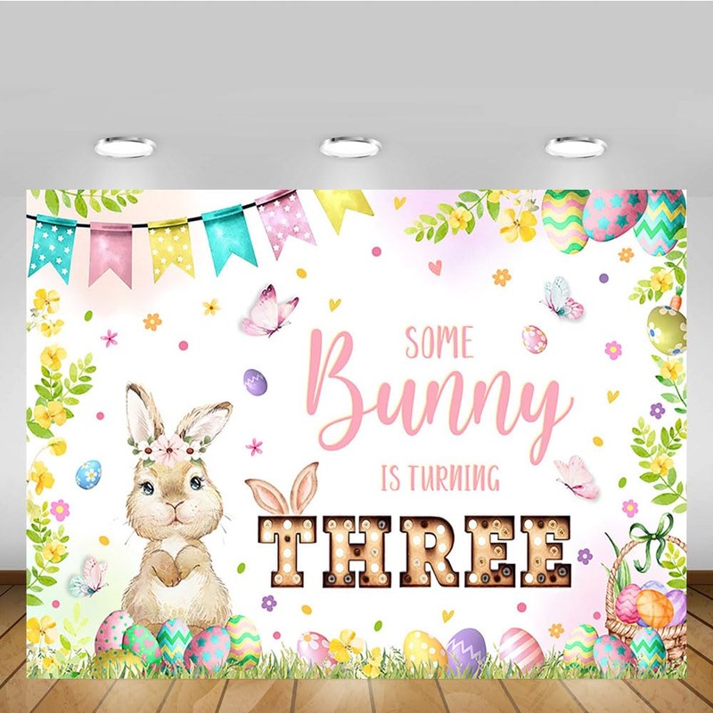MEHOFOND 7x5ft Spring Bunny Theme Backdrop for Gril Third Birthday