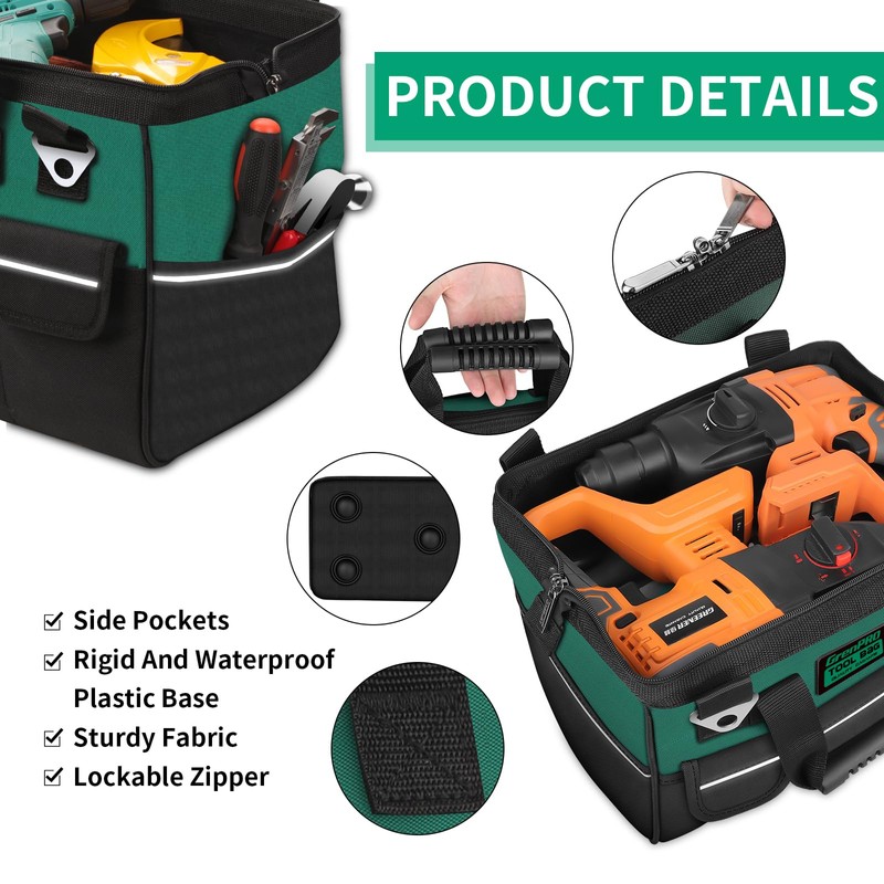 GRENPRO Tool Organizer, 16" Tool Bag & 2-Piece Magnetic Socket