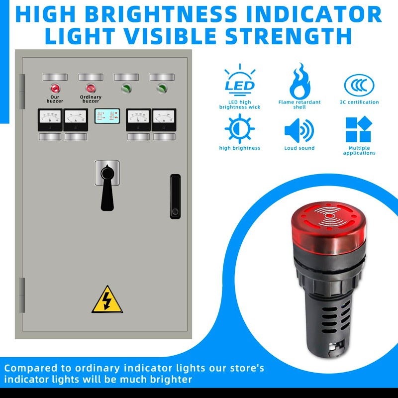 DaFuRui Indicator Light 24V Buzzer，10PCS 22mm Red LDE Flashing Buzzer