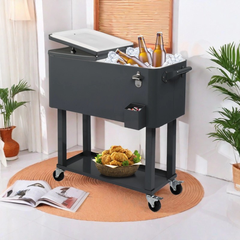 Jutoop 80QT Insulated Trolley - Dark Gray Plastic Rectangular Rolling