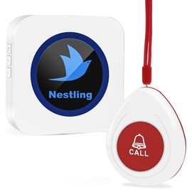 Nestling® Wireless Caregiver Pager SOS Call Button Nurse Alert System Call Bell for Elderly Monitoring Patient Disabled 1 Waterproof Panic Call Button & 1 Plugin Receiver