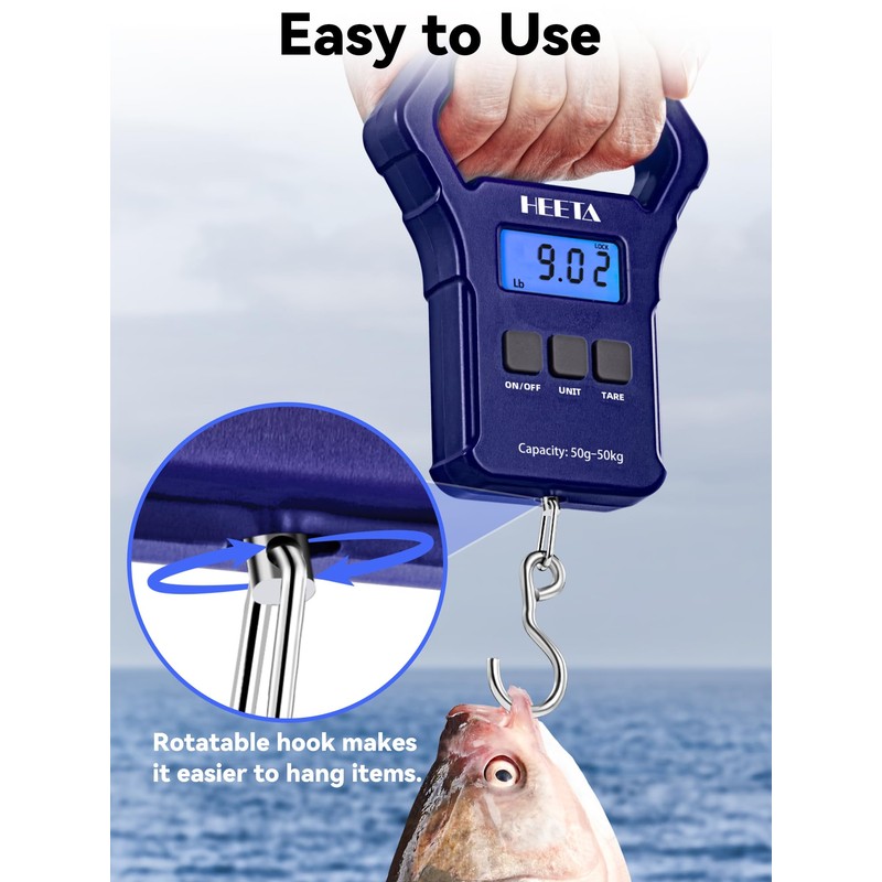 HEETA Fish Scale, 110lb/50kg Digital Portable Hanging Fishing Weight Scale
