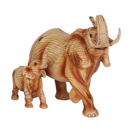 Wood Effect Elephant and Baby Ornament
