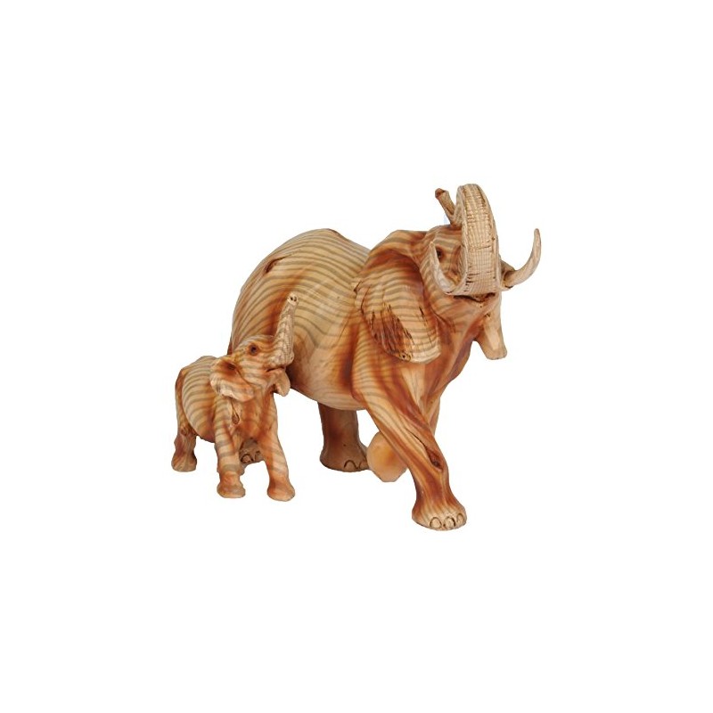Wood Effect Elephant and Baby Ornament