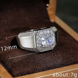 925 Sterling Silver Delicate Rings for Men Silver Plated White Gold Imitation Zircon Ring Diamond Ring Cubic Zirconia Anniversary Rings CZ Multi Row Ring Eternity Engagement Wedding Band Ring (10)