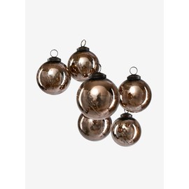 Serene Spaces Living Set of 6 Antique Bronze Mercury Glass Christmas Ball Ornament for Window Box, Decorative Ornaments for Holiday Décor, Measure 4" Tall and 3" Diameter