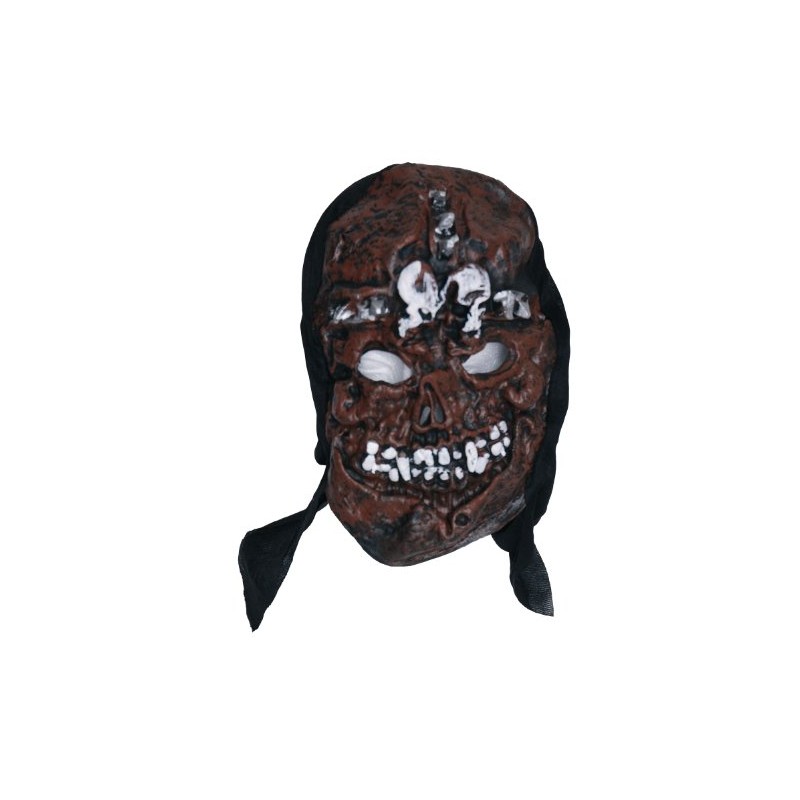 Zombie Rubber Face Mask Brown 3 Skull